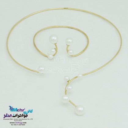 نیم ست طلا - گردنبند و دستبند - طرح مروارید نشان-SS0290